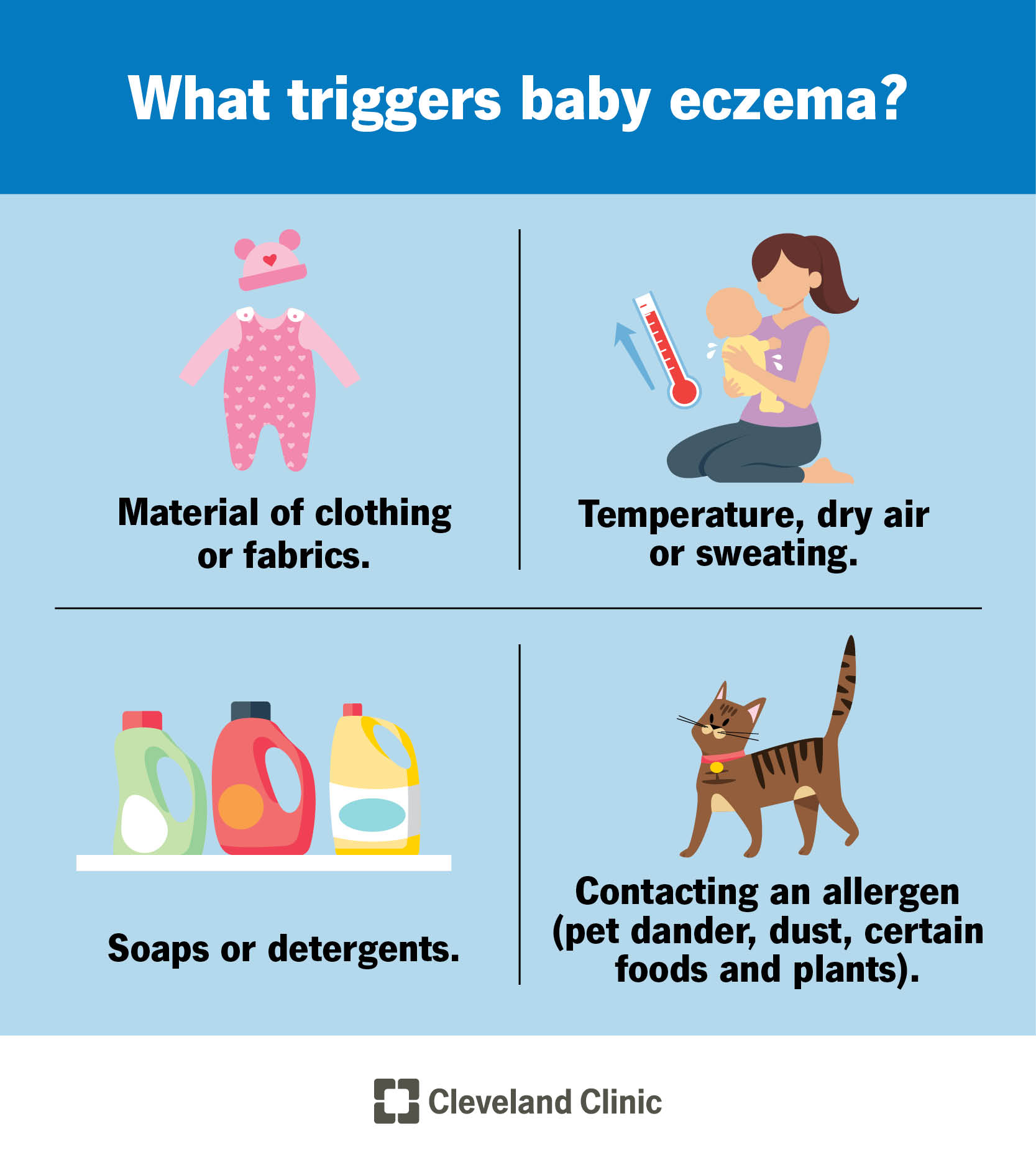 I fattori scatenanti dell'eczema infantile entrano in contatto con la pelle del bambino e causano sintomi.