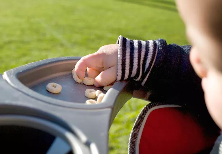 baby pinches Cereal to eat Stroller 200537316 001 770x533 1 jpg